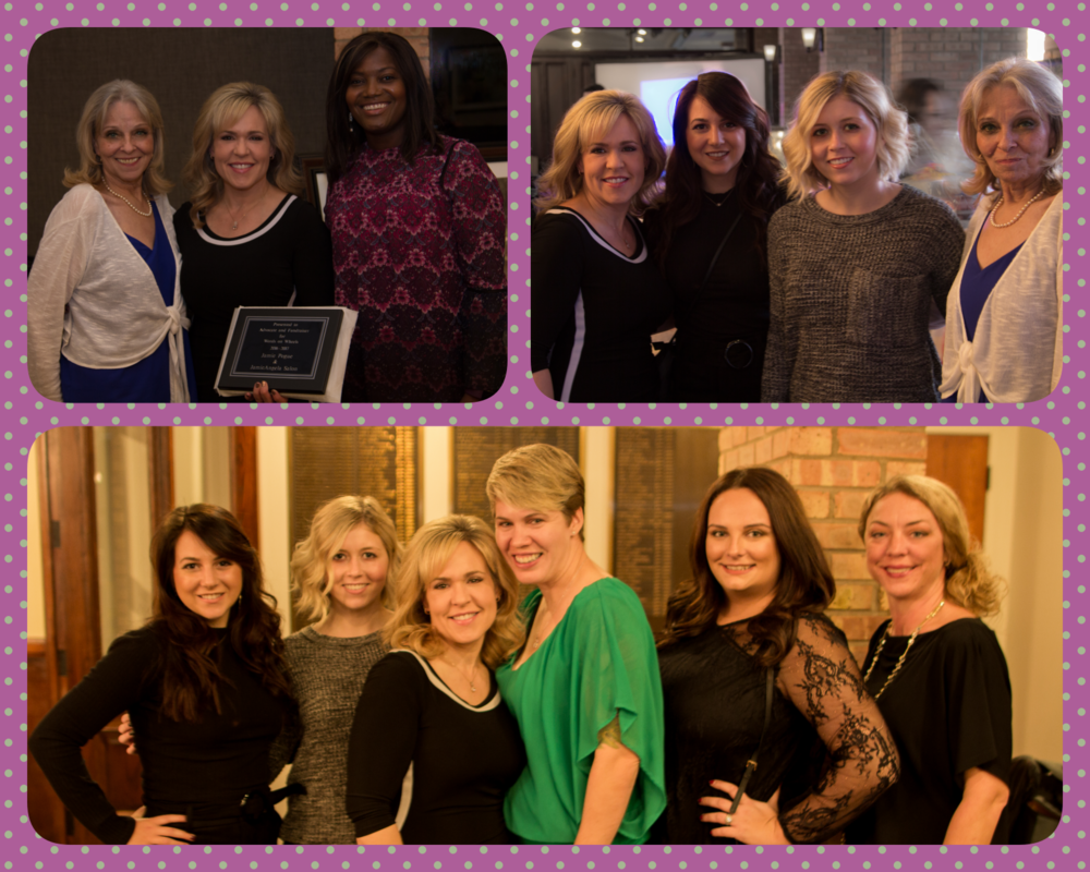 Jamie Pogue receiving WOW's Advocate and Fundraiser Award. Jamie and her team from Jamie Angela Salon
